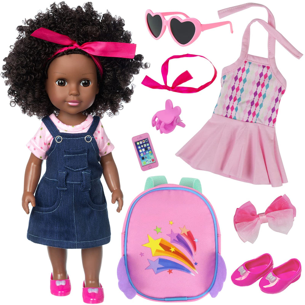 Ecorefun black doll, 14.5 inches, ideal for imaginative play and realistic styling.