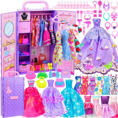 Ecore Fun purple doll closet keeps outfits organized for 11.5-inch dolls.