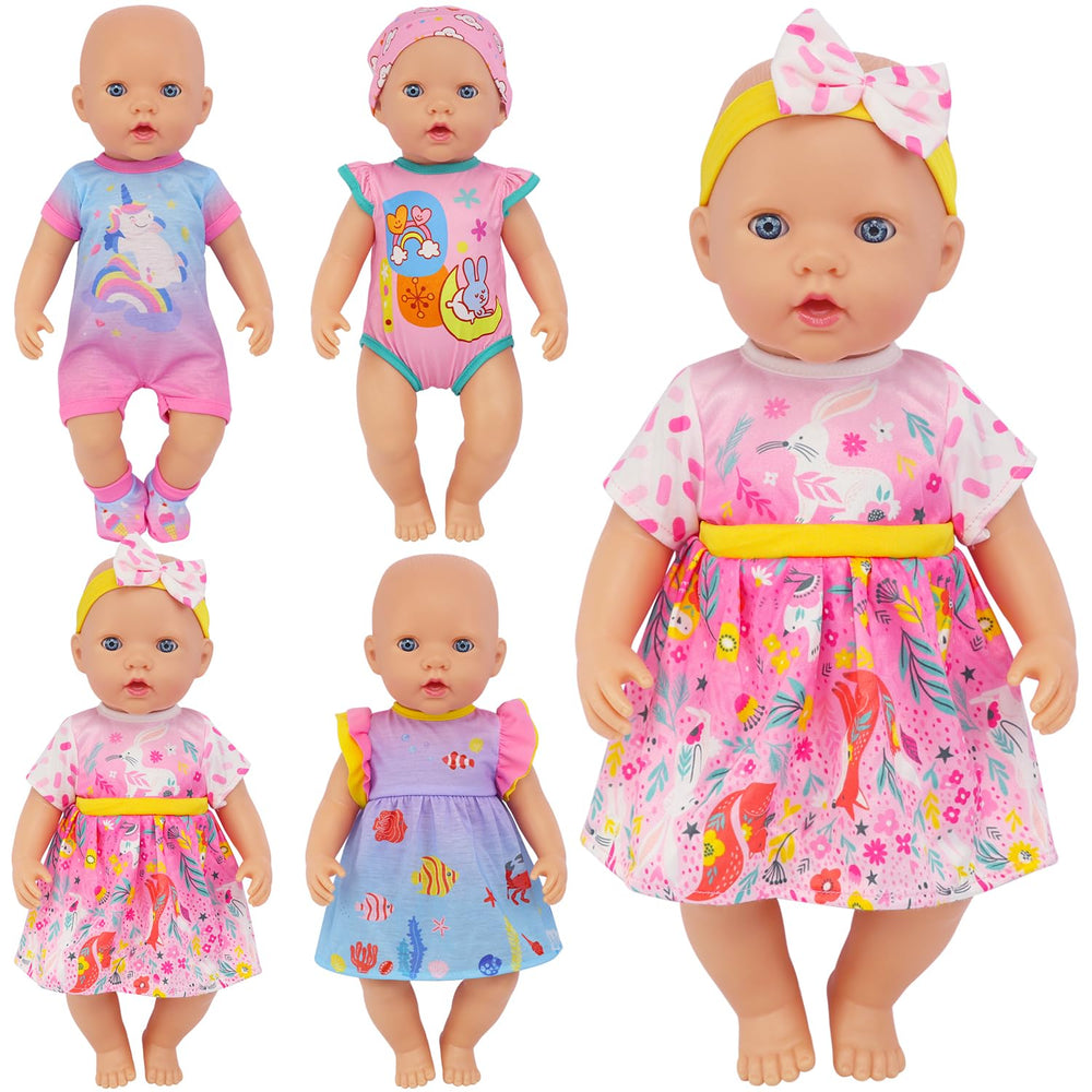 ECORELF pink dress set for 14-16 inch dolls with cheerful prints.