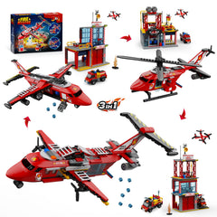 ecpoteny 3in1 city fire station plane visual, inspires imaginative play and planning