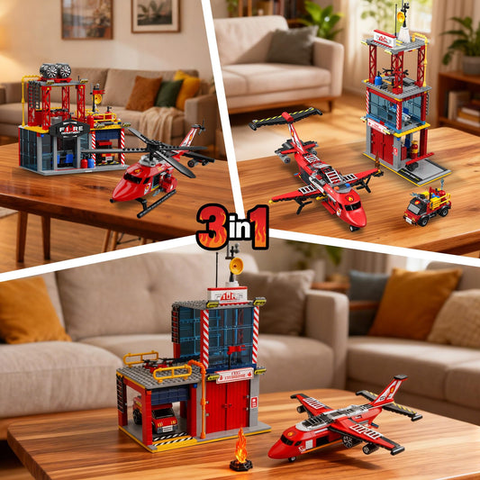 ecpoteny fire rescue plane and station model, realistic scene for creative storytelling