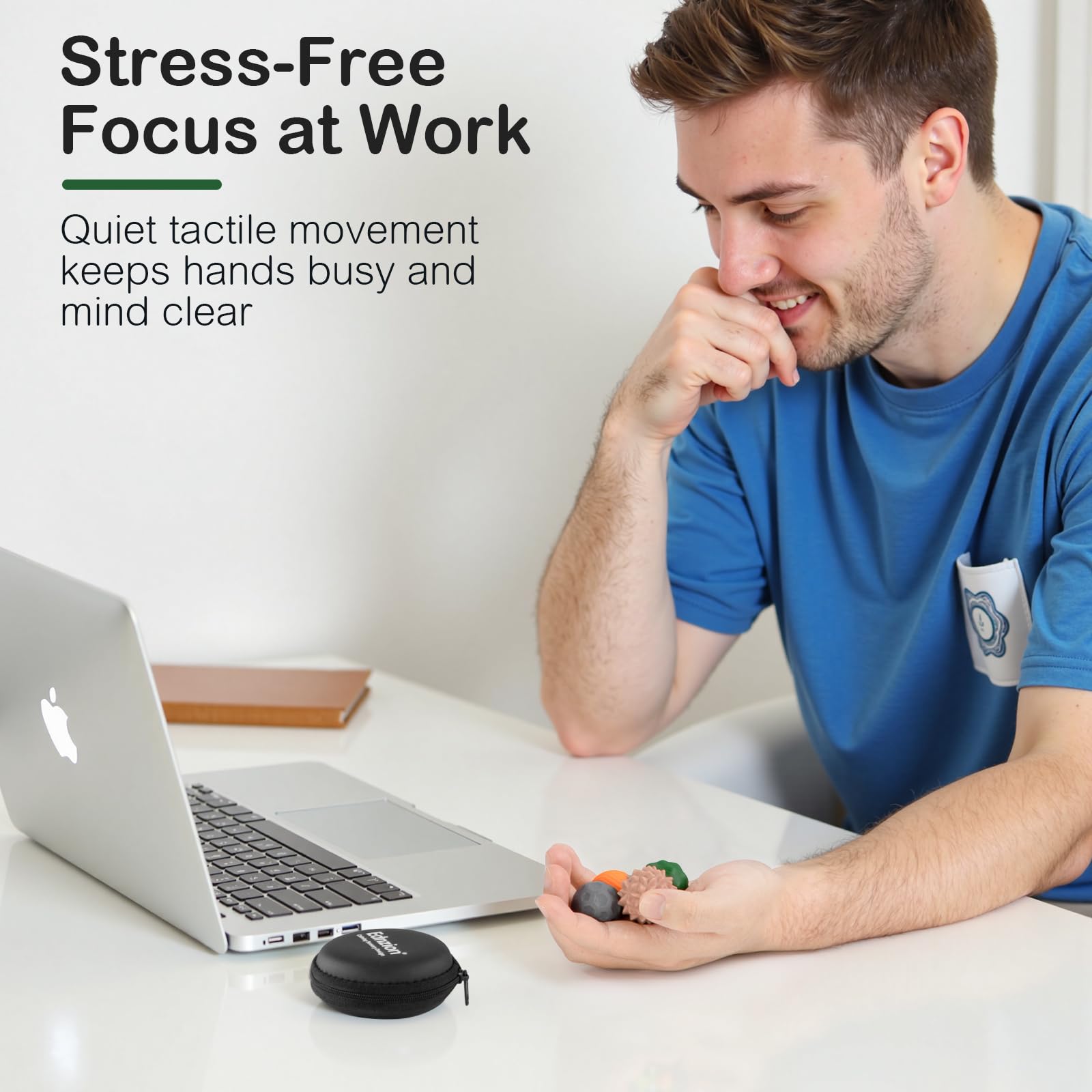 Ednzion soft silicone fidget balls inside a compact carrying case.