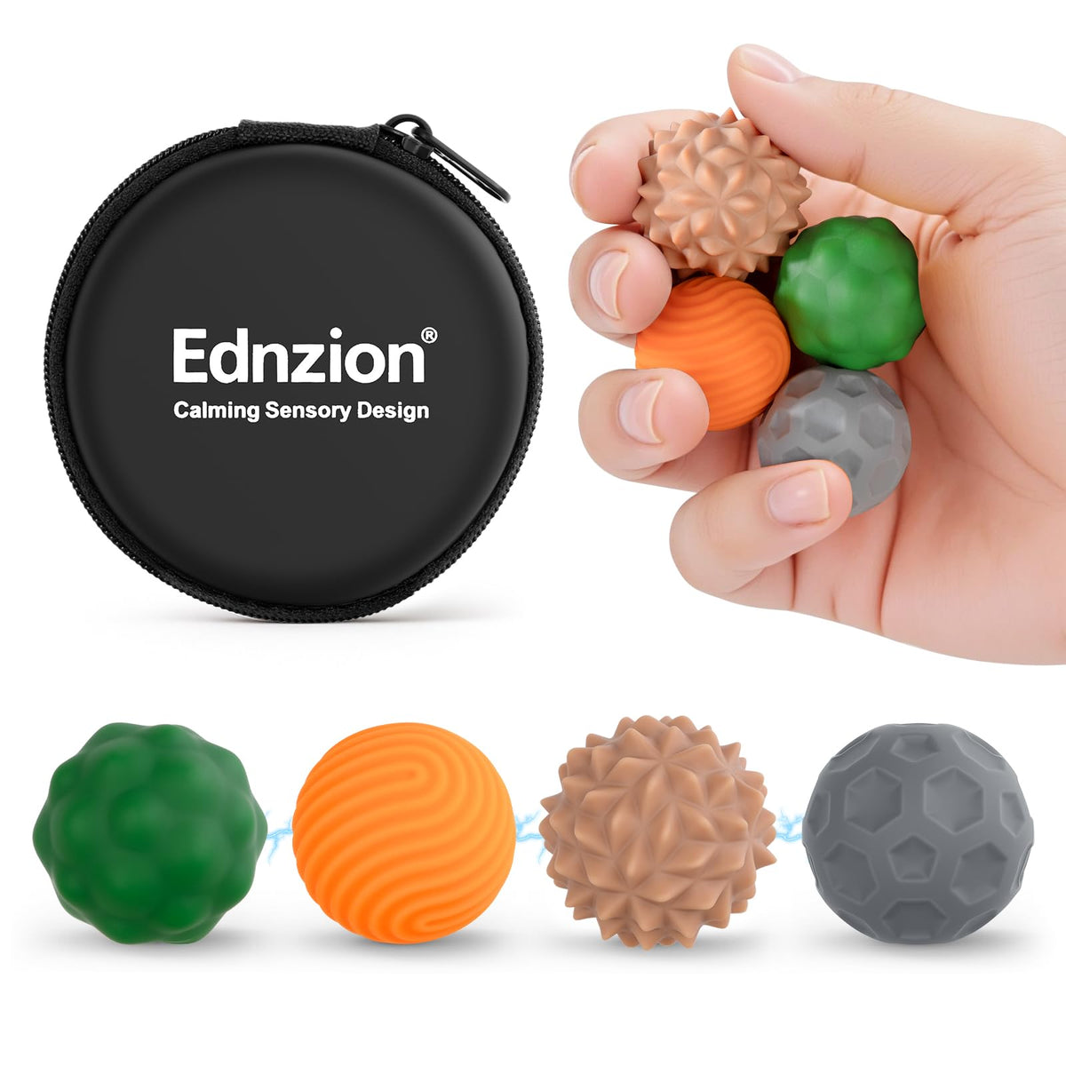 Ednzion fidget balls with textured surfaces for tactile relief at the desk.