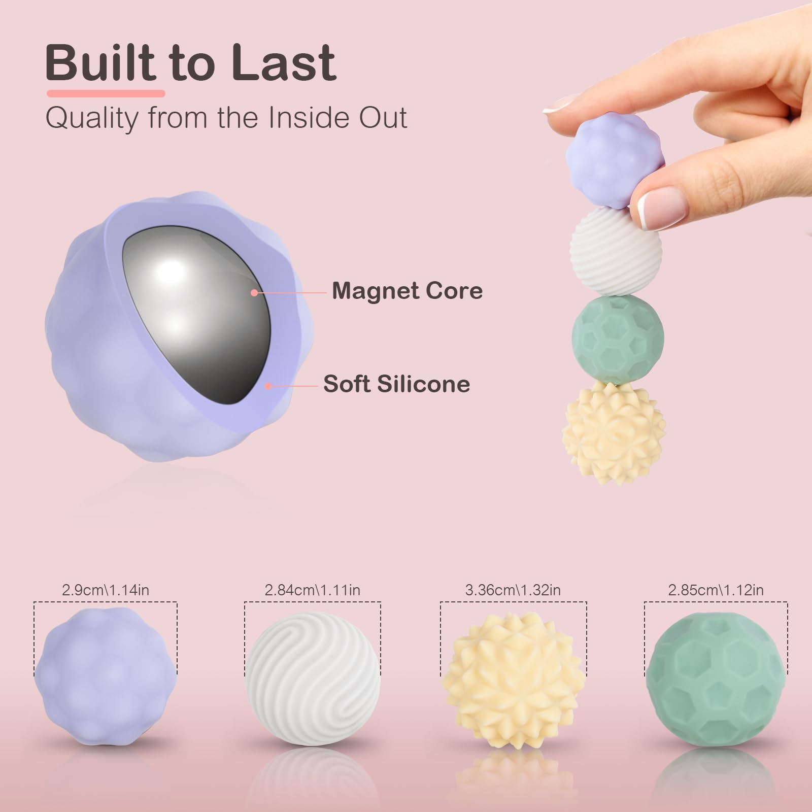 Ednzion magnetic silicone stress balls with textured surfaces for sensory engagement.