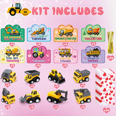 edoia construction vehicles toys set complements valentines cards, fun gift for classmates