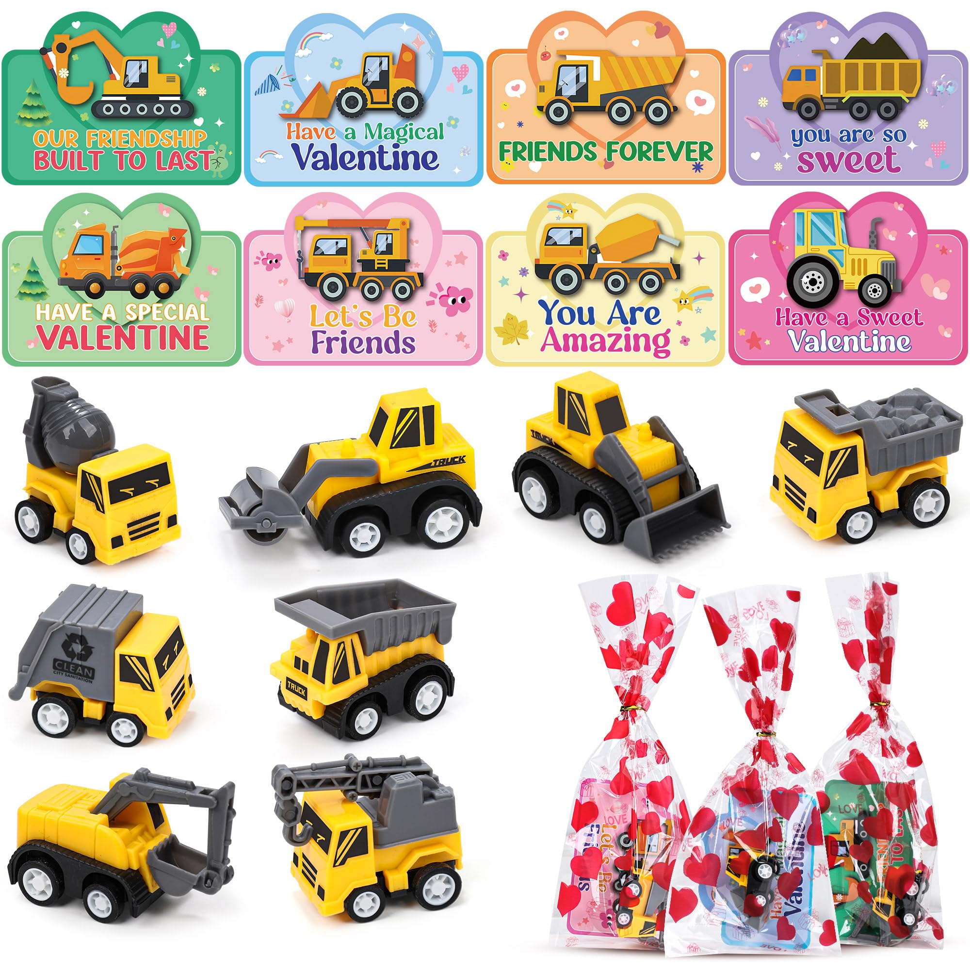 edoia valentines cards for kids with construction vehicle toys, ideal classroom exchange