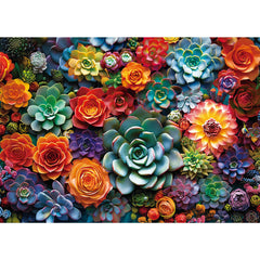 Edsjegn 1000-piece puzzle cover with vibrant flowers and succulents for cozy family evenings