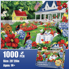 Edsjegn birds and flowers puzzle showing lively wildlife and blooms in detail