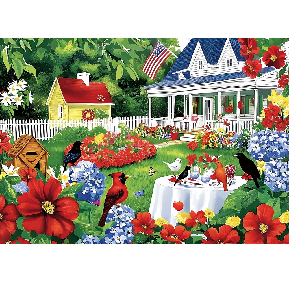 Edsjegn 1000 piece garden tea party puzzle with vibrant colors for family bonding