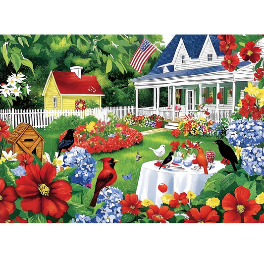 Edsjegn 1000 piece garden tea party puzzle with vibrant colors for family bonding