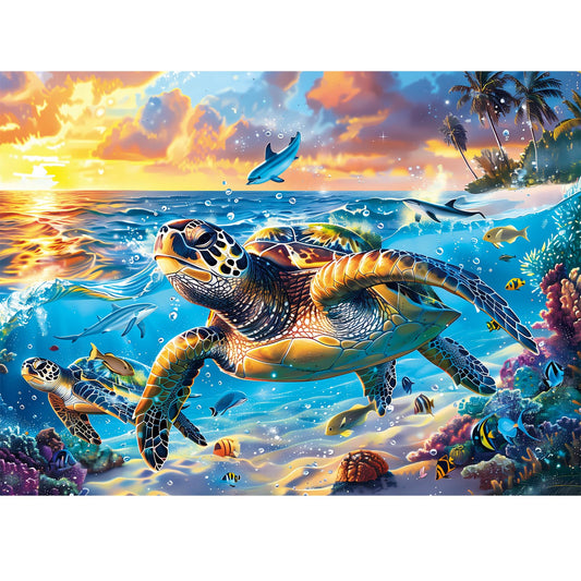 Edsjegn Sea Turtle Puzzle cover showing vibrant ocean scene for family fun