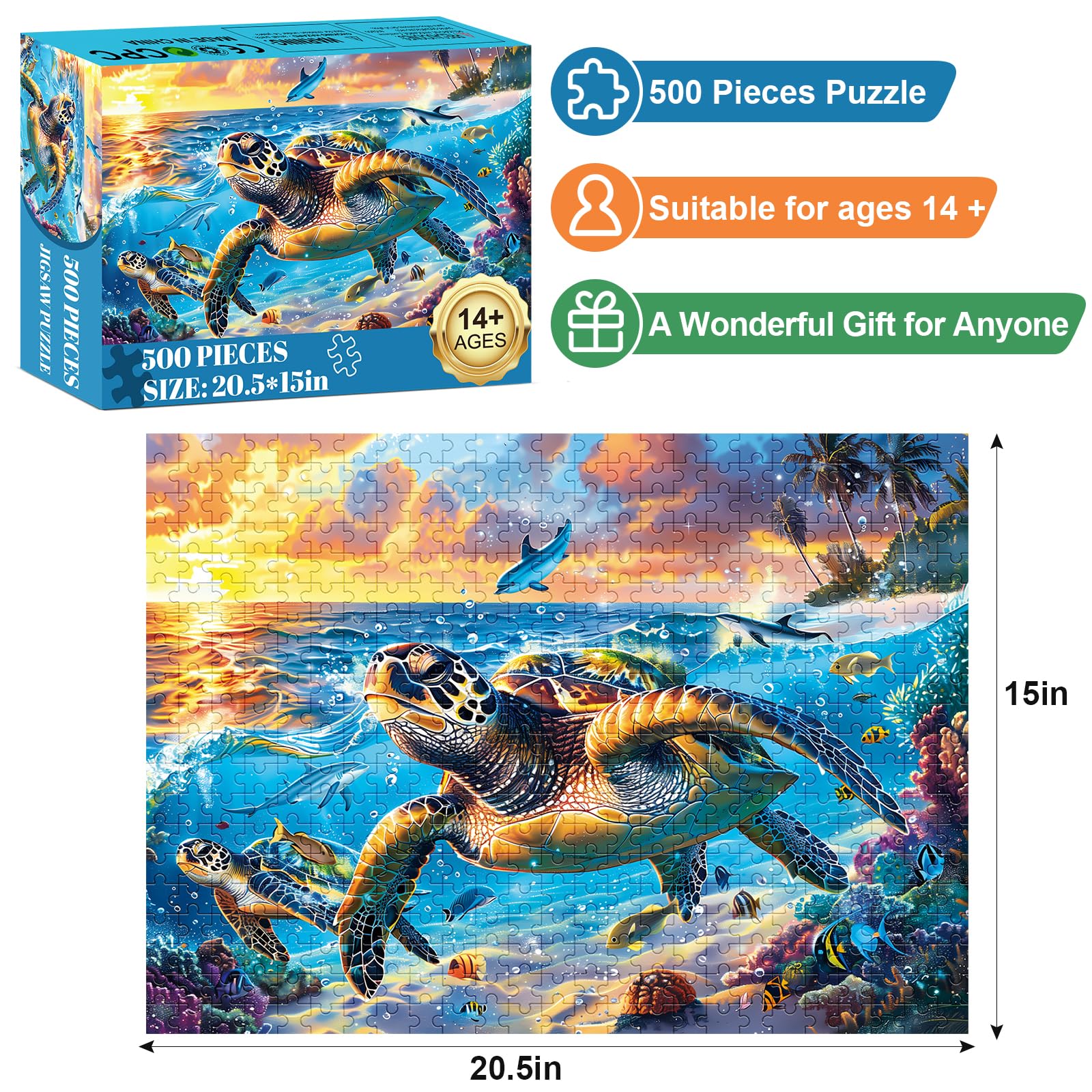 Edsjegn Sea Turtle Puzzle scene reveals colorful marine life for immersive entertainment