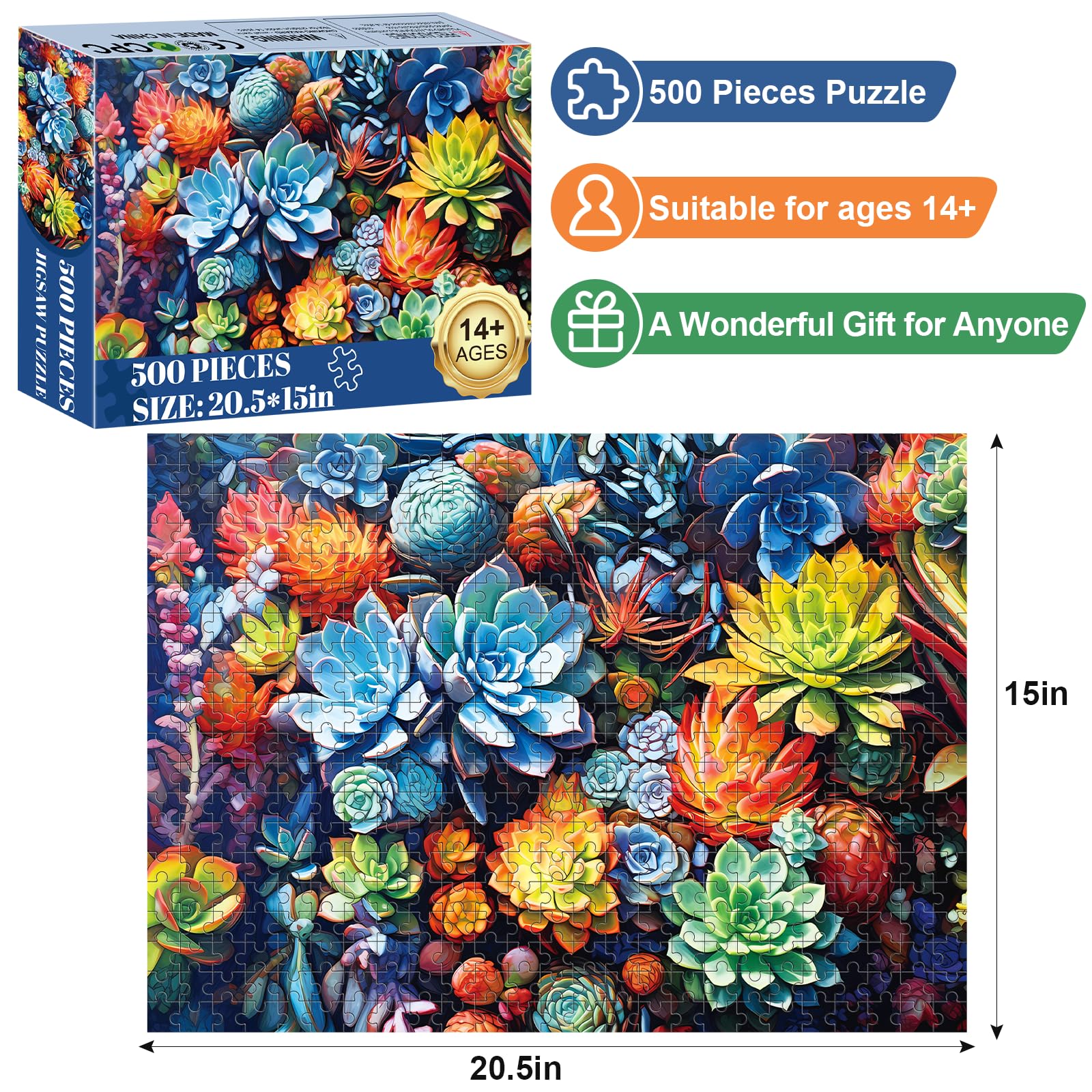 Edsjegn succulent puzzle closeup colors highlighting detailed leaf textures