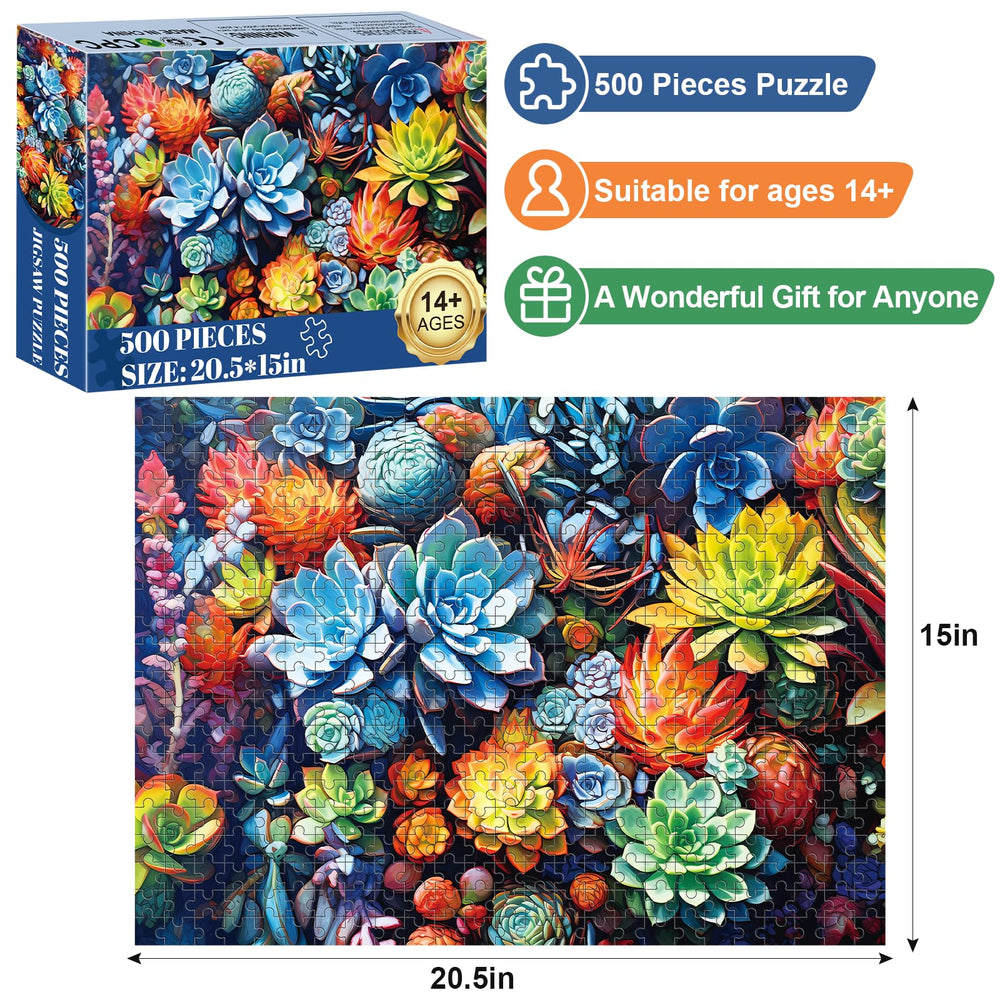 Edsjegn succulent puzzle closeup colors highlighting detailed leaf textures