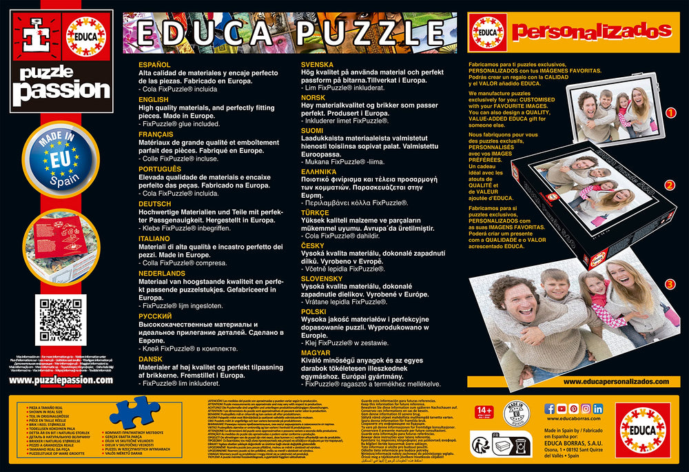 Educa puzzle assembly in progress captures focused hands arranging pieces.