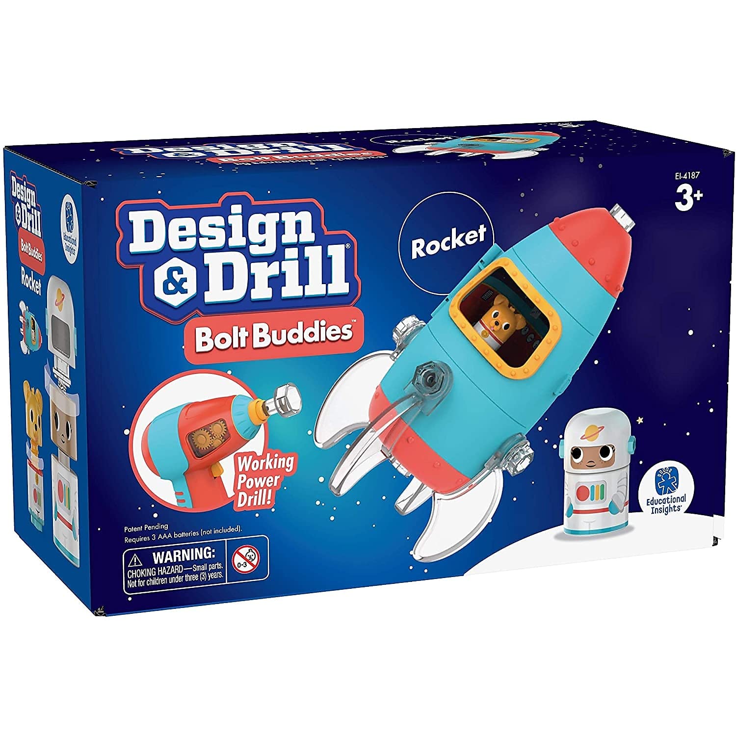 Educational Insights Bolt Buddies astronaut figure in cockpit for space pretend play.