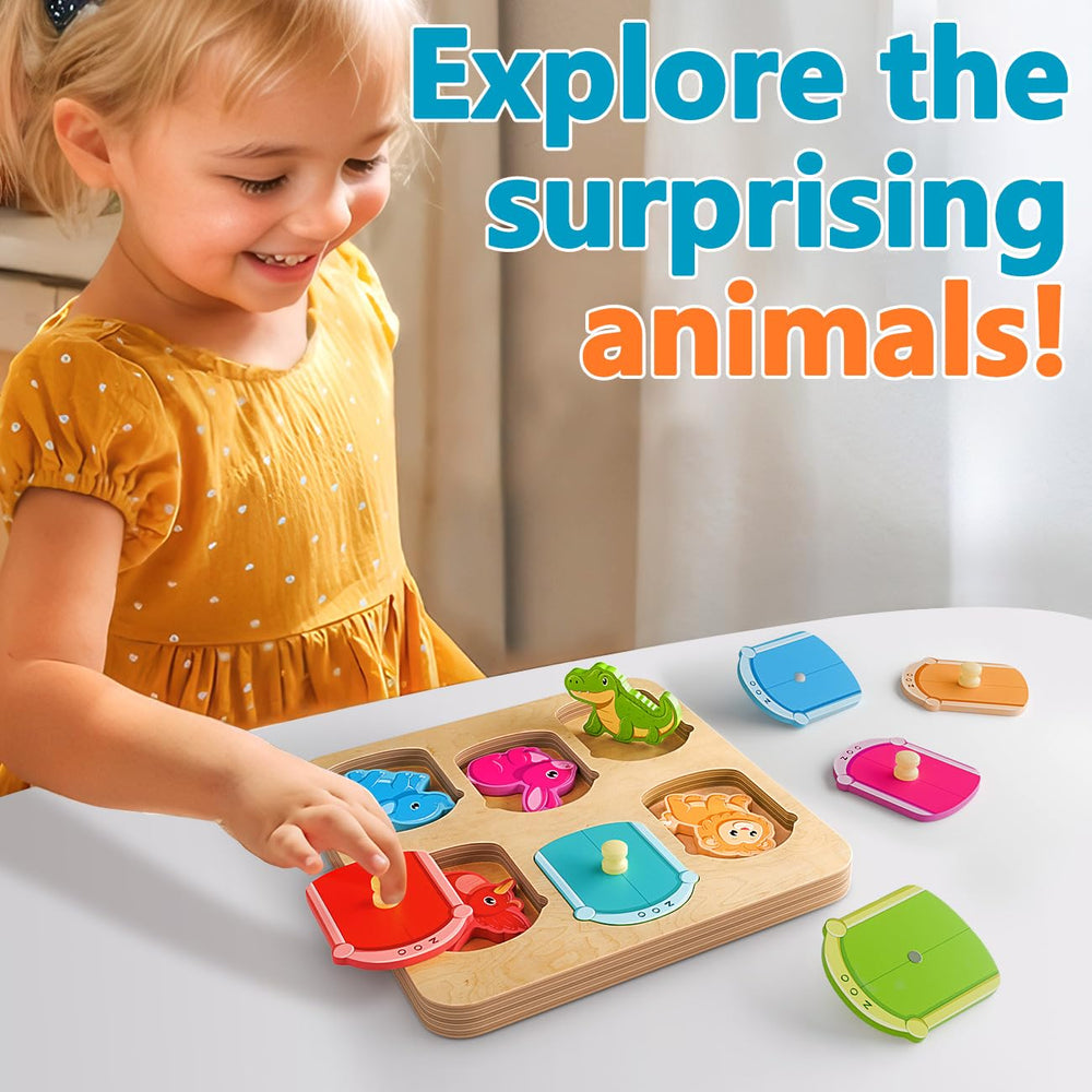 EDUJOY Colorful knobs and matching animal blocks promote easy grasping