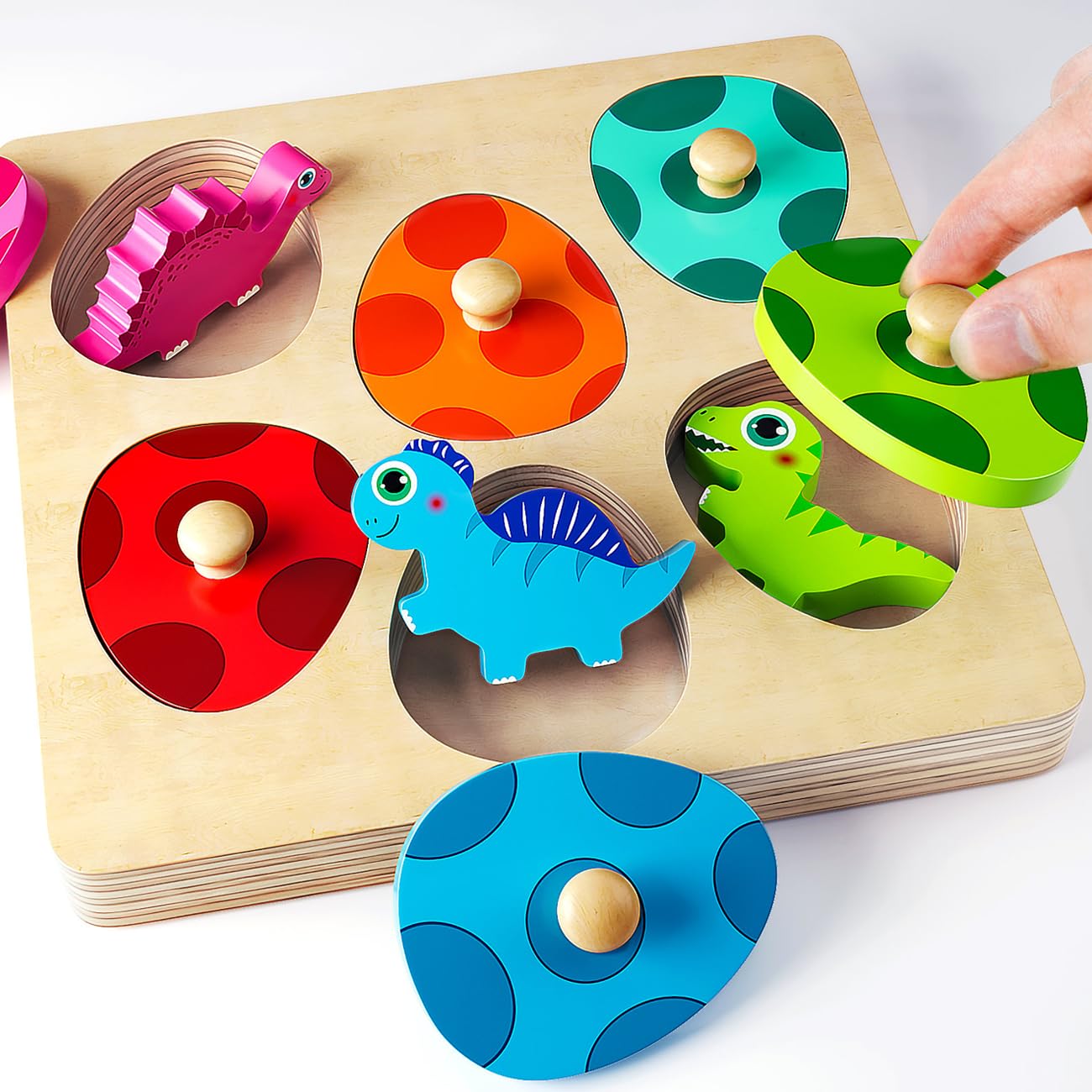 Edujoy dinosaur eggs peg puzzle with six colorful eggs for tactile play