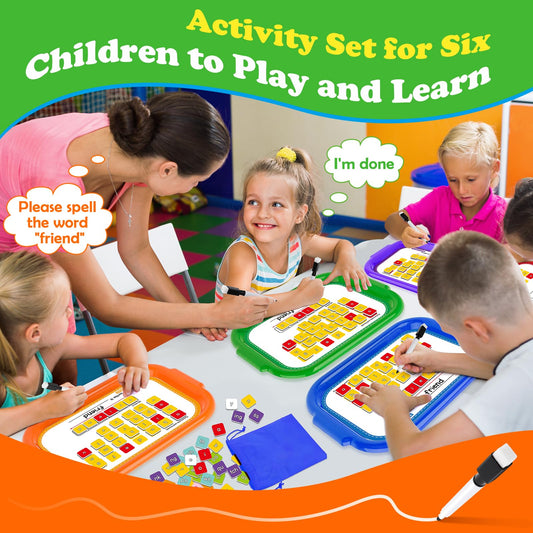 Six magnetic boards and trays organize letters for group or independent phonics activities
