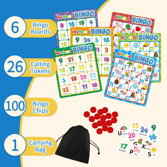 Edumix Alphabet Bingo Card back with numbers promotes basic math familiarity.