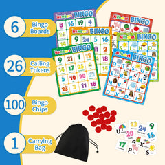 Edumix Alphabet Bingo Card back with numbers promotes basic math familiarity.