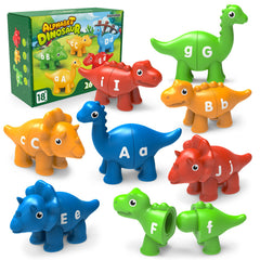 Edumoteso dinosaur alphabet match shows uppercase and lowercase pairing to boost early literacy.