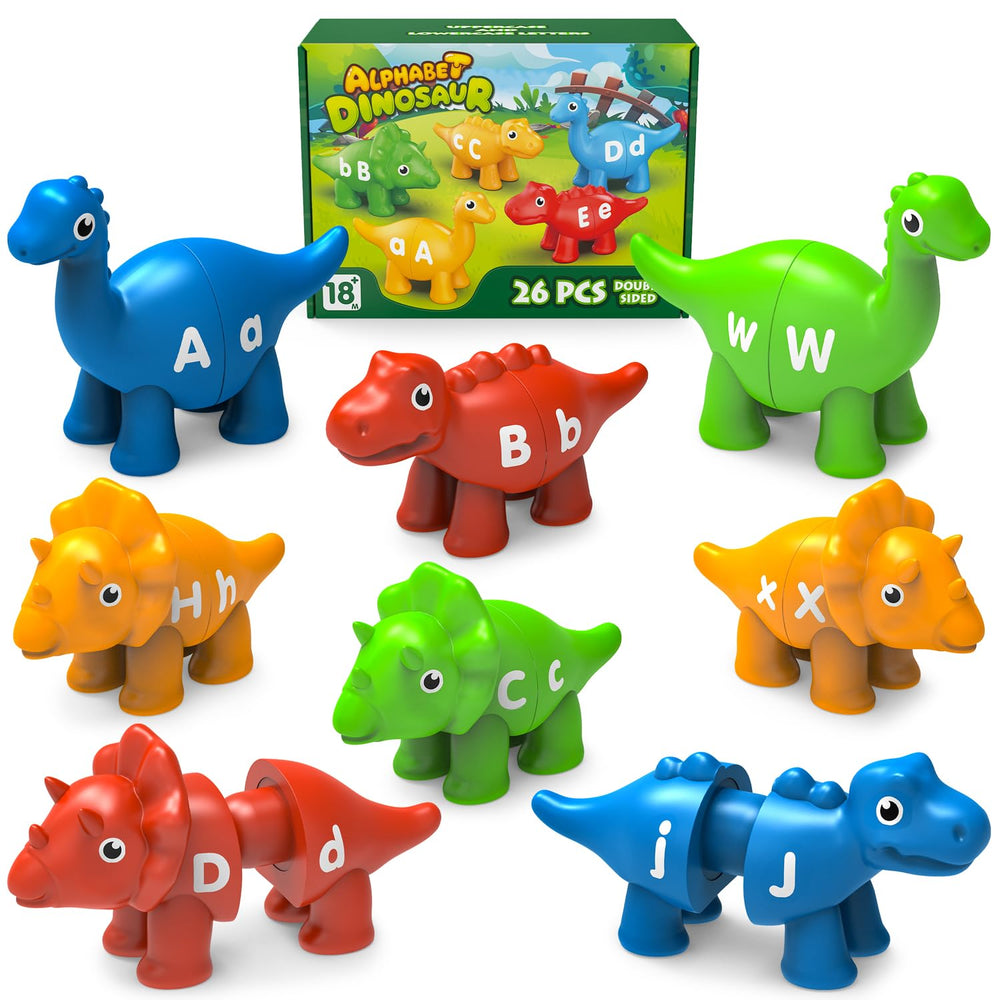 Edumoteso dinosaur alphabet pieces for hands-on letter learning and play.