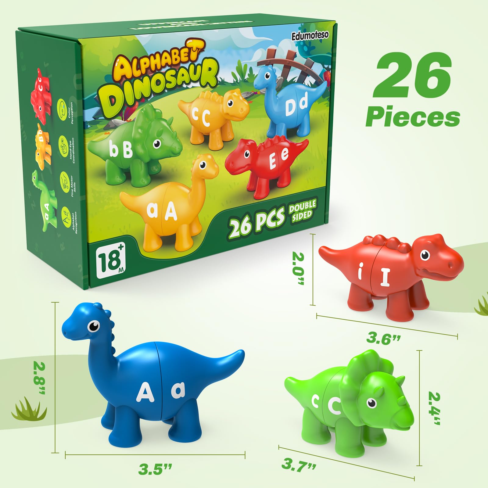 Edumoteso dinosaur multicolor set invites engaging, interactive letter practice.