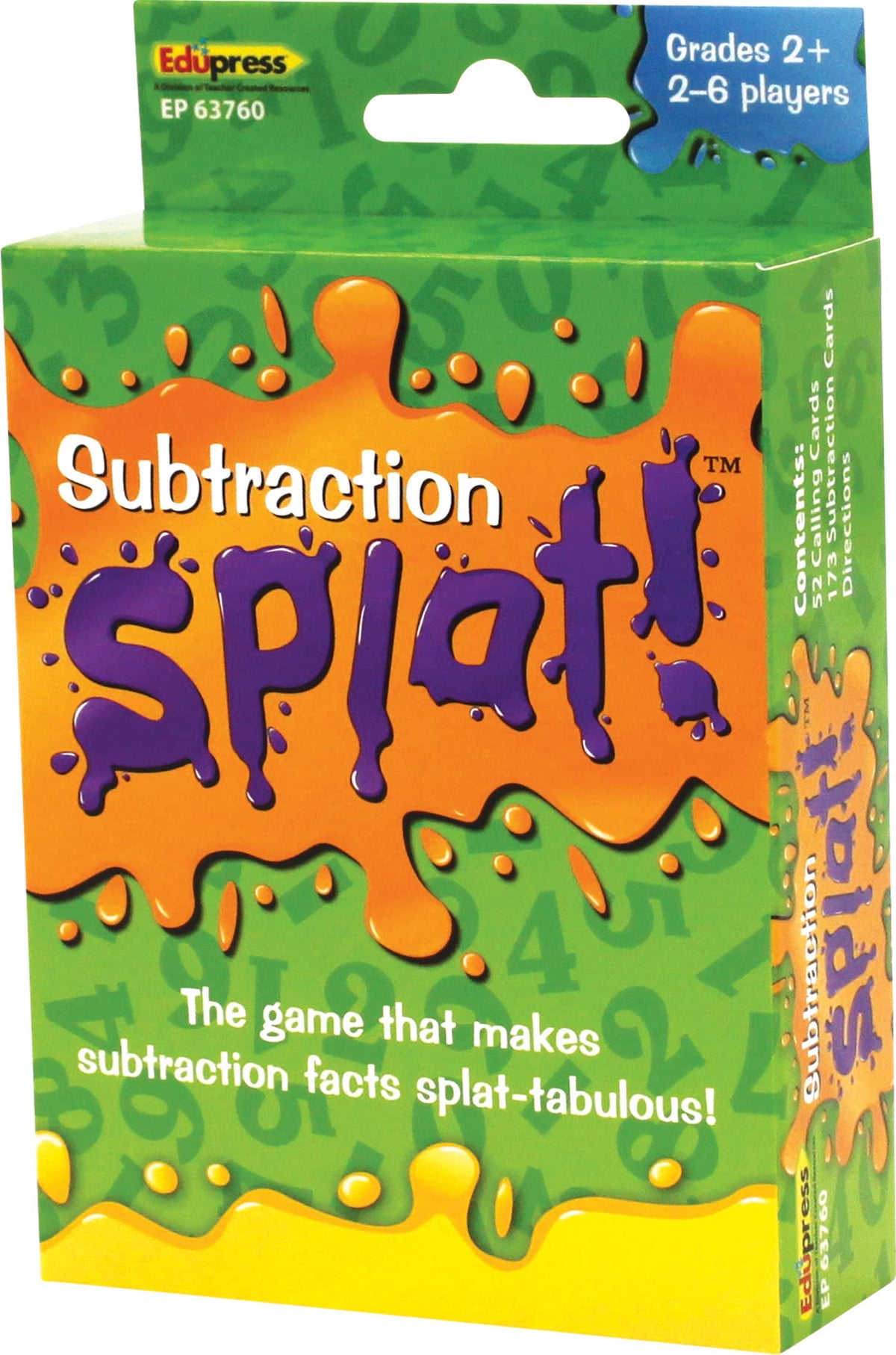 Edupress Math Splat subtraction cards enable quick fact recall during play