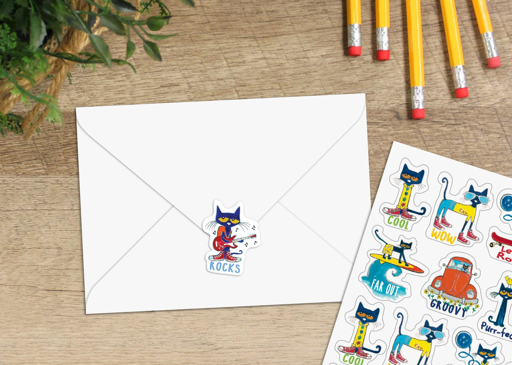 Edupress Pete the Cat stickers eight designs measure about one inch for easy use.
