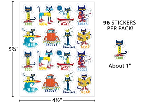 Edupress Pete the Cat stickers eight designs are acid-free and lignin-free for safe classroom materials.
