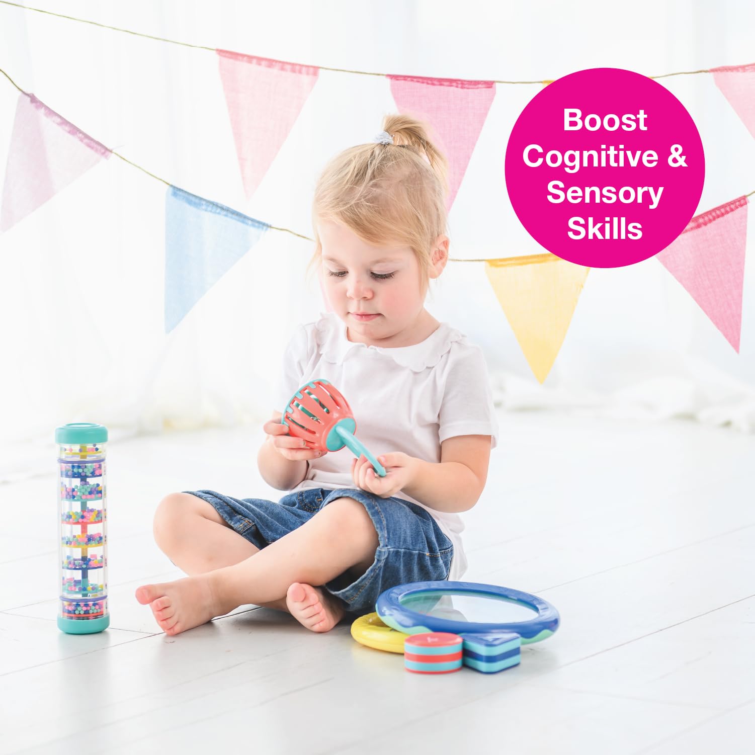 Edushape bell instrument delivers clear notes to boost early musical awareness and concentration.