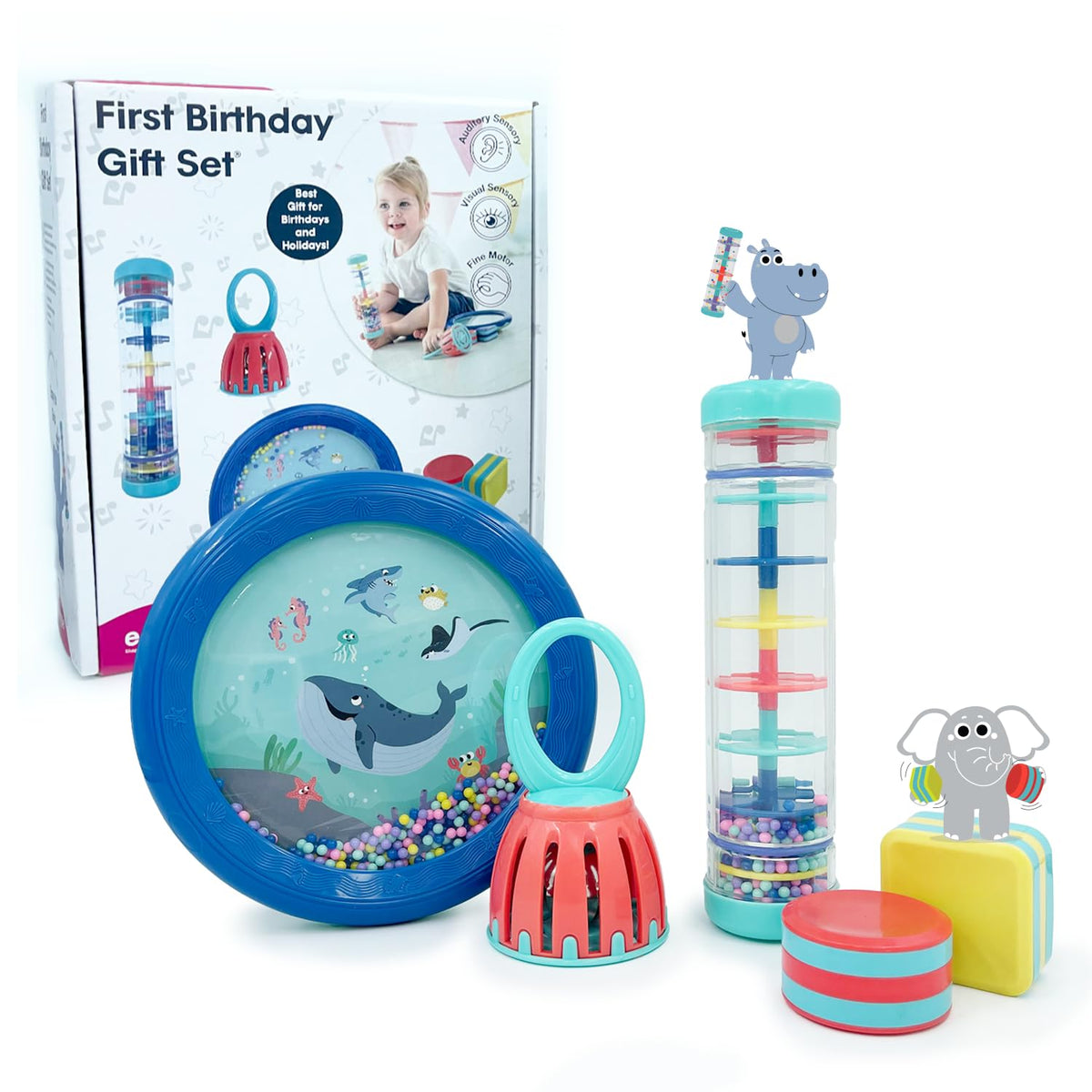 Edushape hand drum for toddlers promotes rhythm play and supports early coordination.