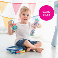 Edushape shakers offer bright tones to help tiny hands build motor skills through shaking.