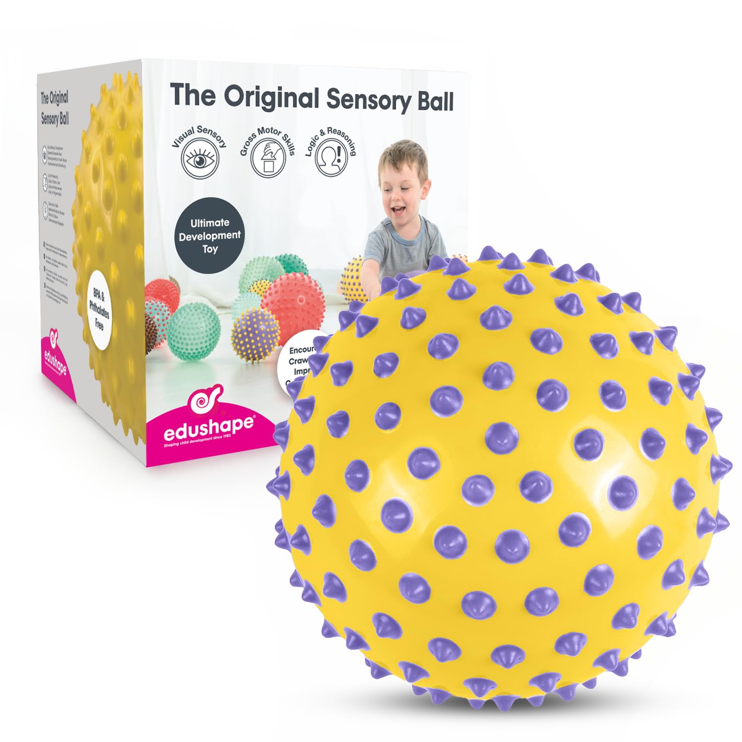 Edushape sensory ball with nubbed texture for tactile exploration.