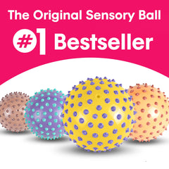 Bright Edushape ball close-up emphasizes contrasting nubs for visual tracking.
