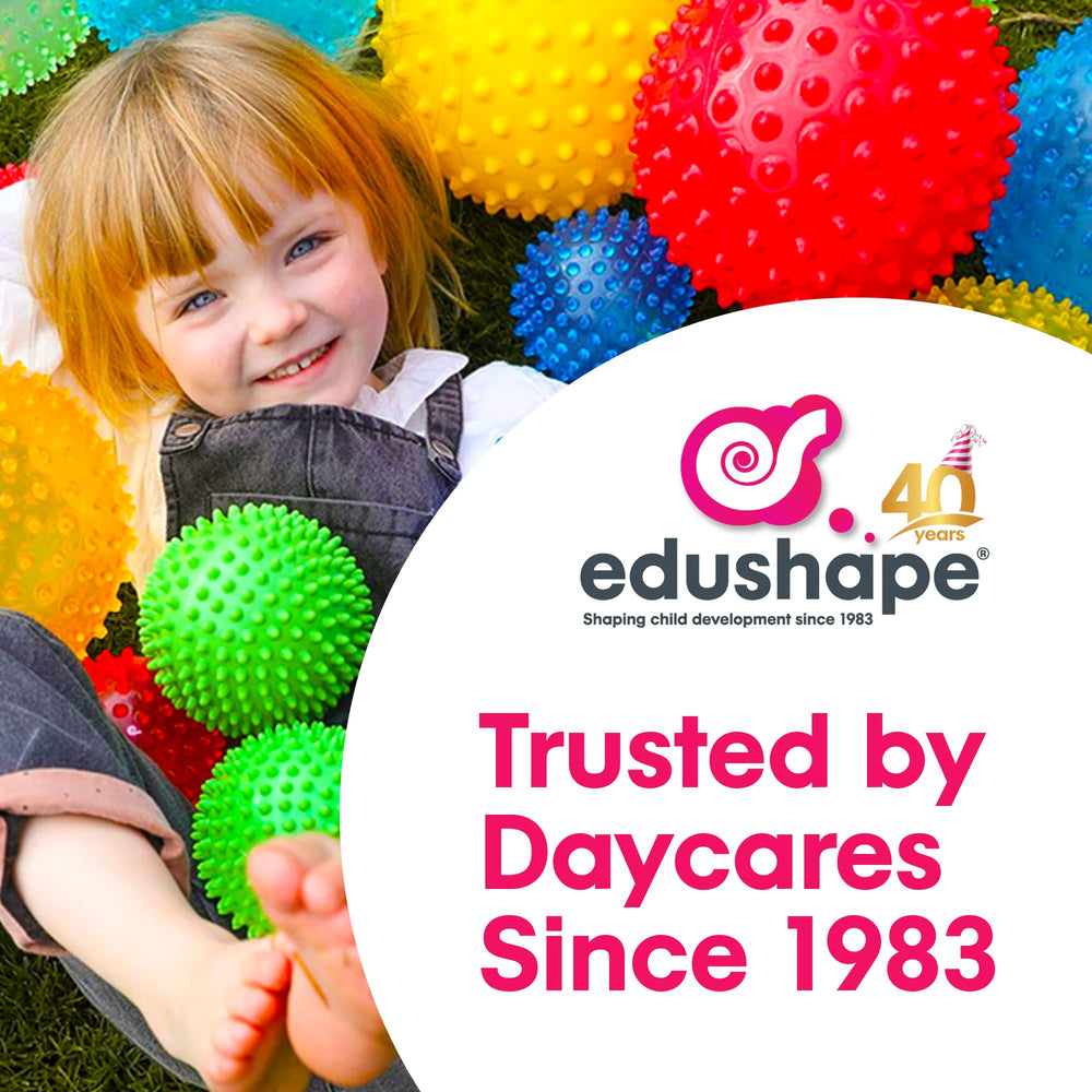 Edushape sensory ball's clear design helps babies observe motion during play.