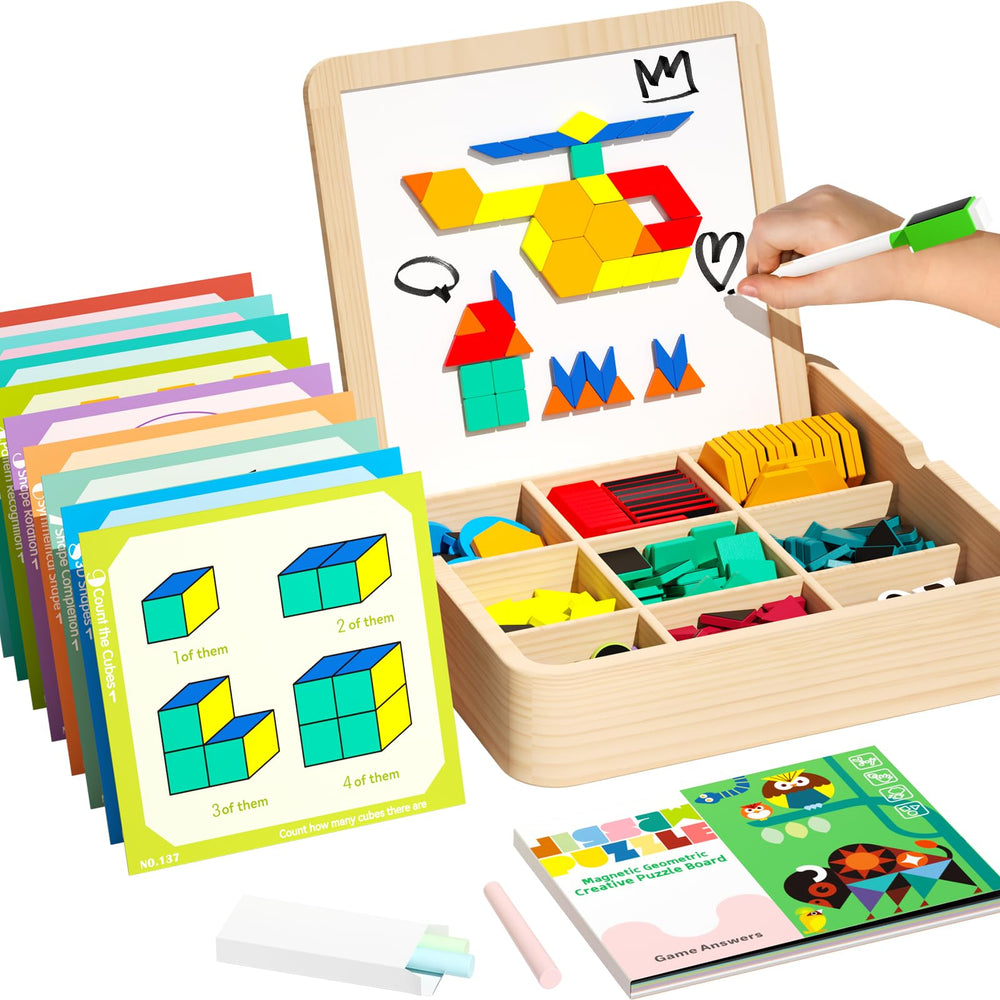 edutree wooden magnetic pattern blocks provide colorful shapes to spark STEM-friendly play