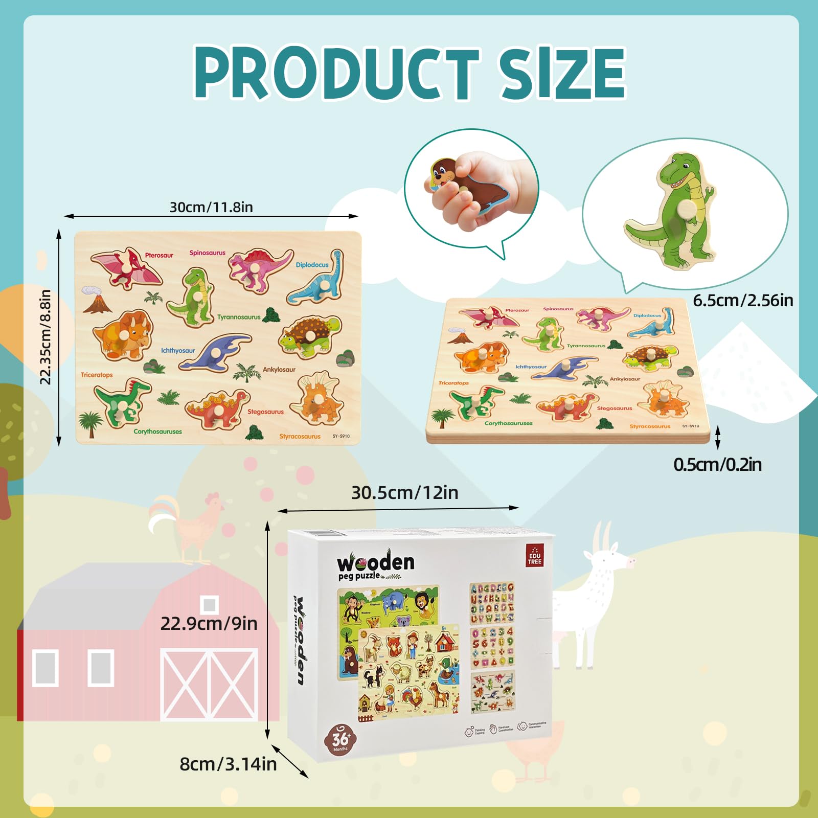 edutree farm animals peg puzzle introduces barnyard friends for imaginative play