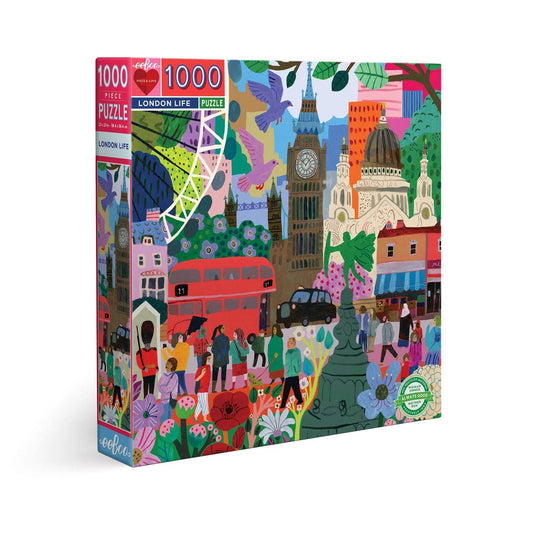 eeBoo London Life puzzle scene with iconic landmarks for mindful, screen-free relaxation.