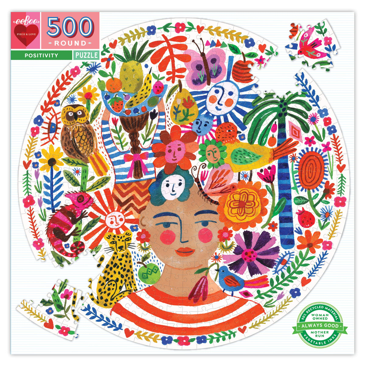 eeBoo Positivity round puzzle, 23-inch diameter, relaxing screen-free activity for adults.