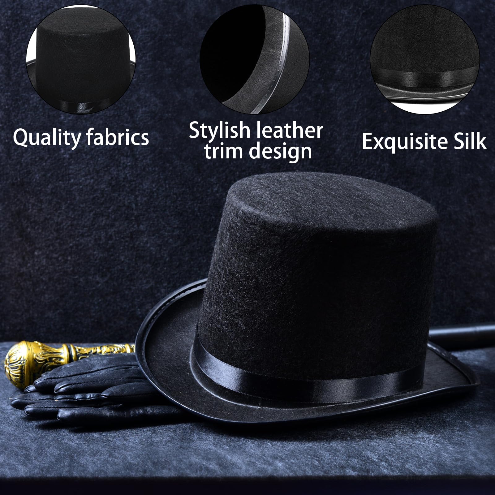 Eerrhhaq black top hat kids, angled view, enhances magician or ringmaster cosplay.