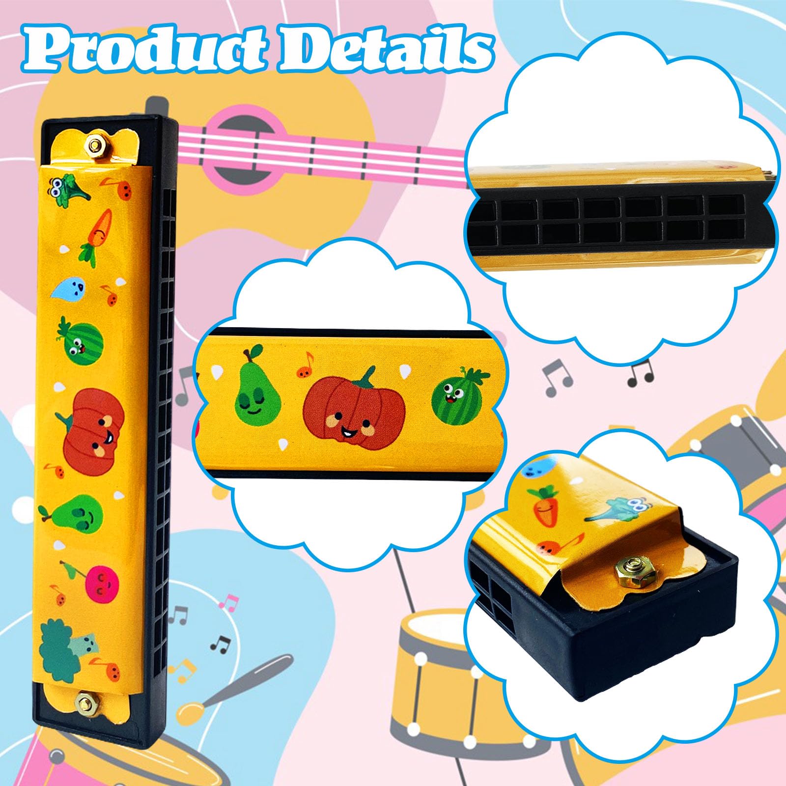 Eerrhhaq harmonica toy in lightweight plastic and metal construction.