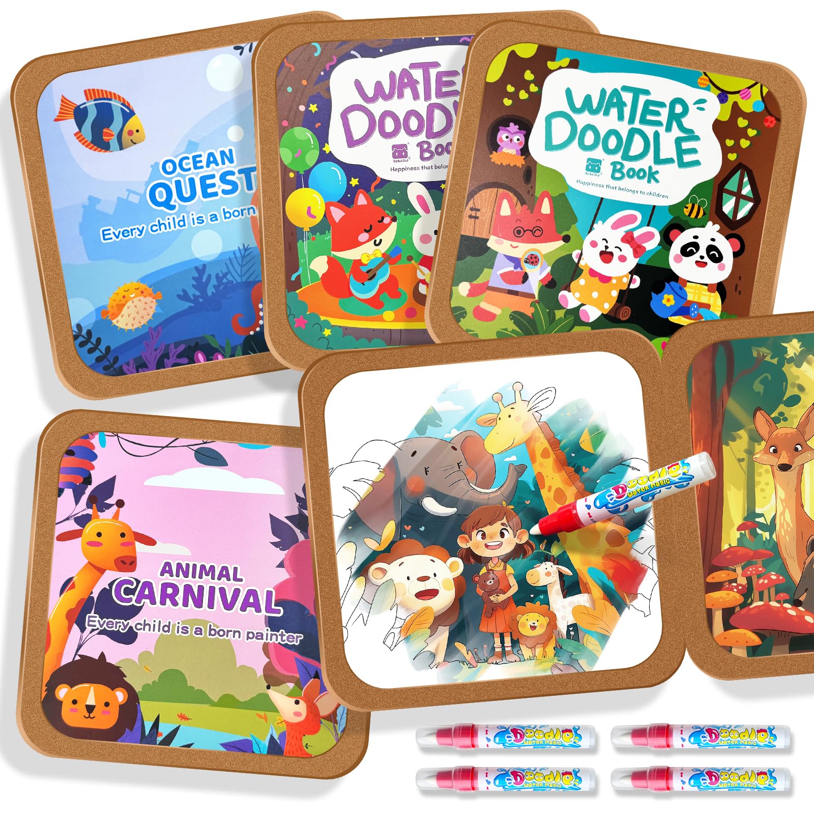 EFCRBS water painting book shows an animal scene, mess-free for kids.