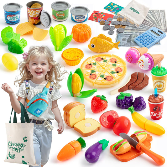 EFO SHM 68-piece pretend food set with pizza and veggies for imaginative play.