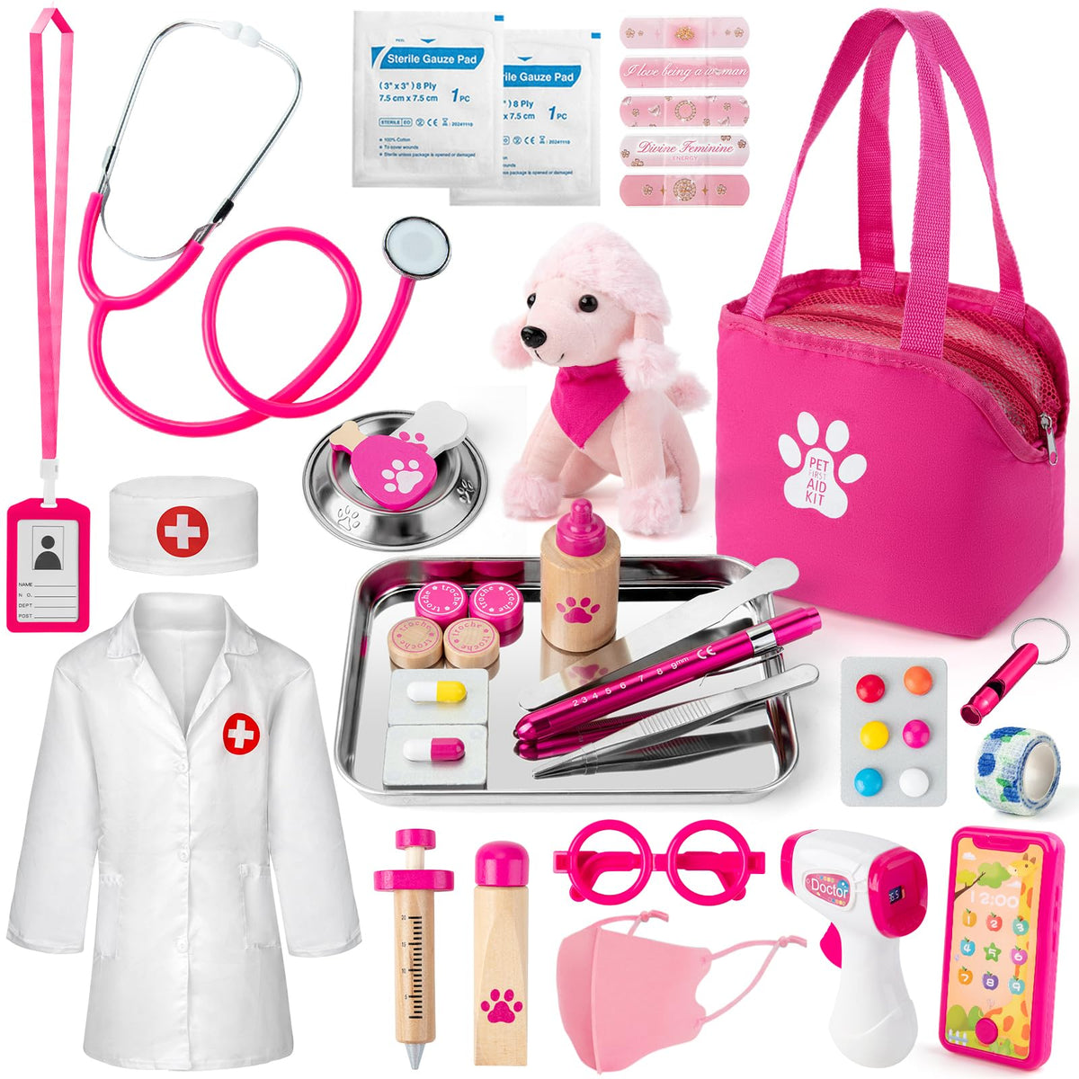 EFO SHM Doctor Kit for Girls with stethoscope inviting imaginative vet play and listening to heartbeat.