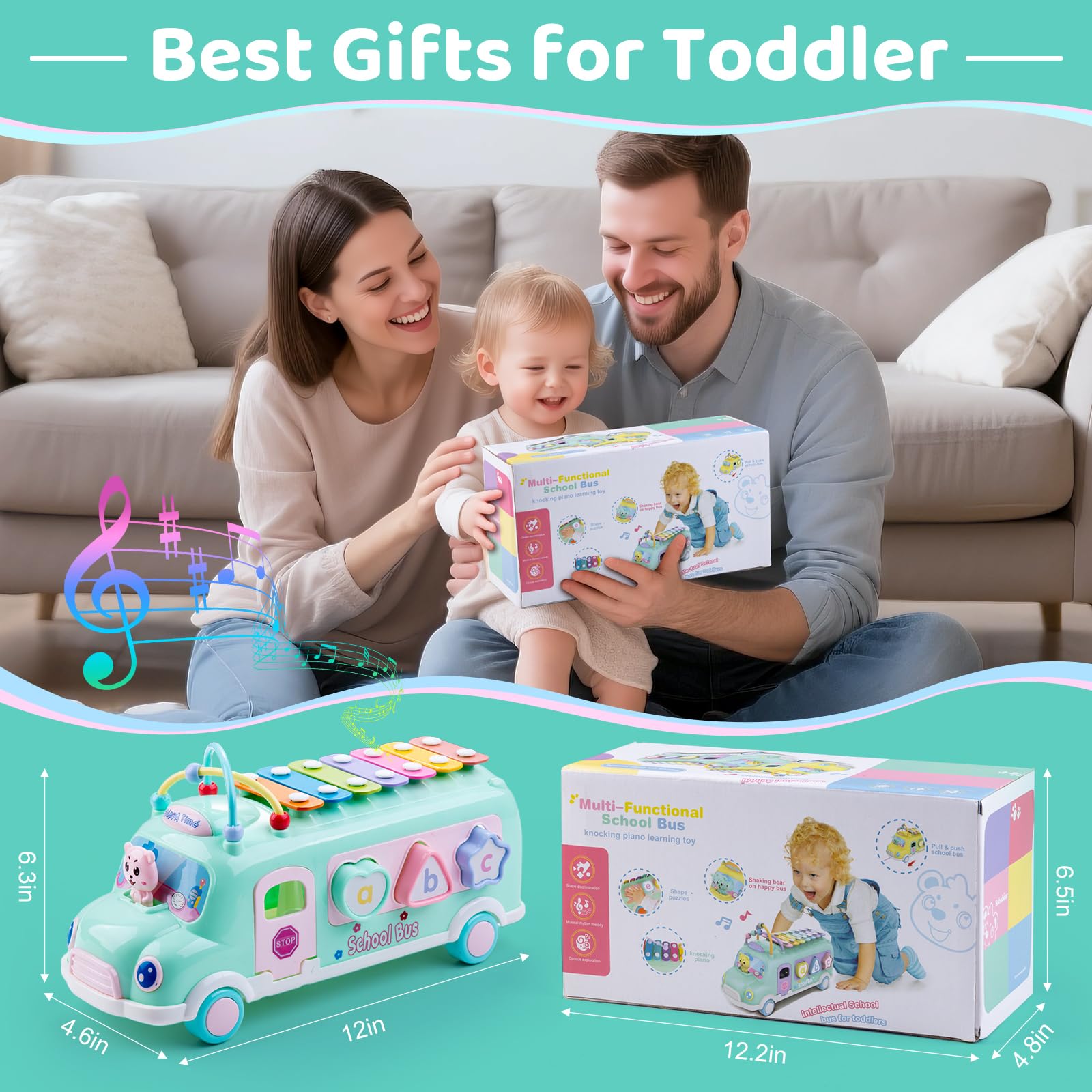 EFOSHM pull rope design lets toddlers move the bus while building gross and fine motor skills.