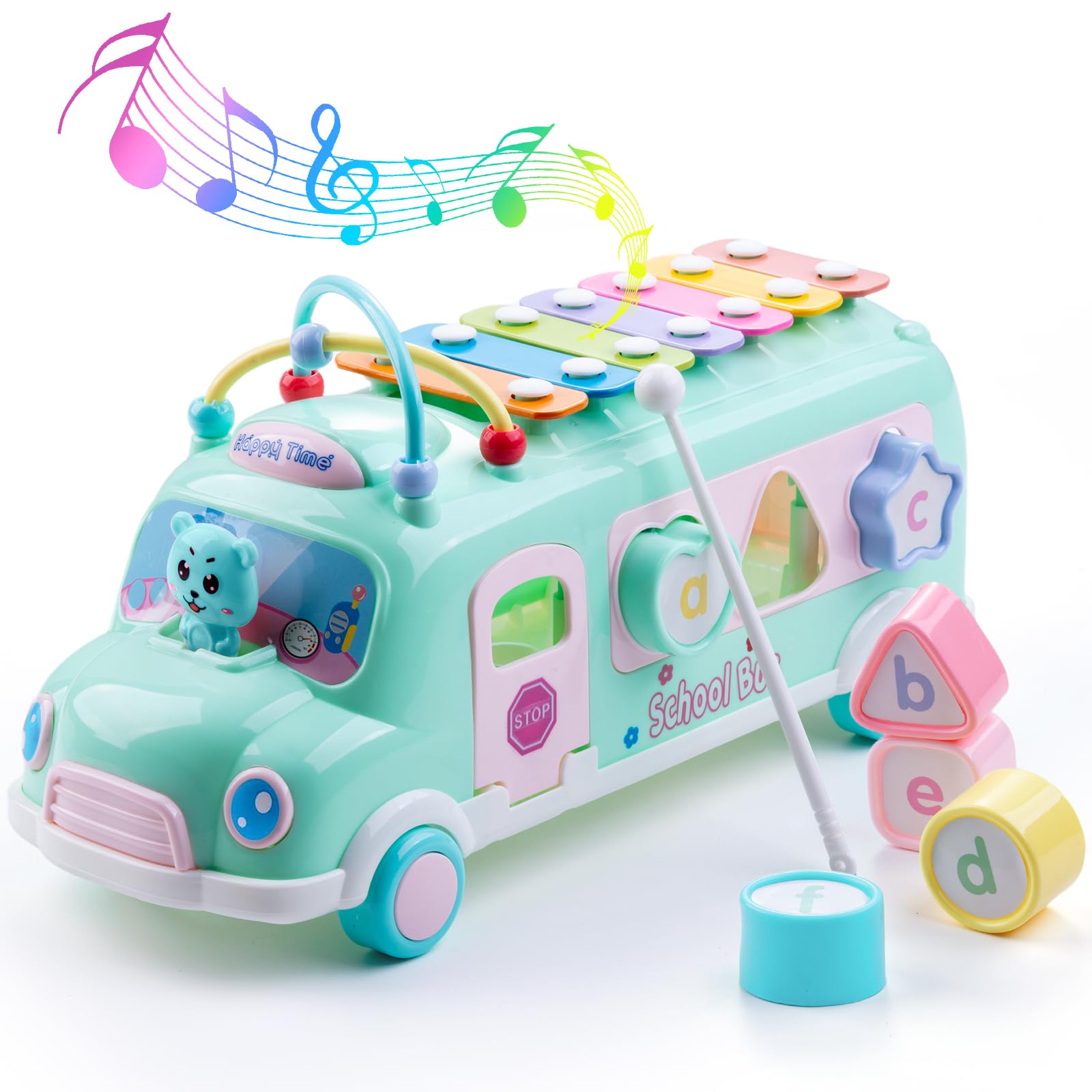 EFOSHM baby school bus with xylophone keys promotes early music exploration and color recognition.