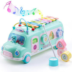 EFOSHM baby school bus with xylophone keys promotes early music exploration and color recognition.