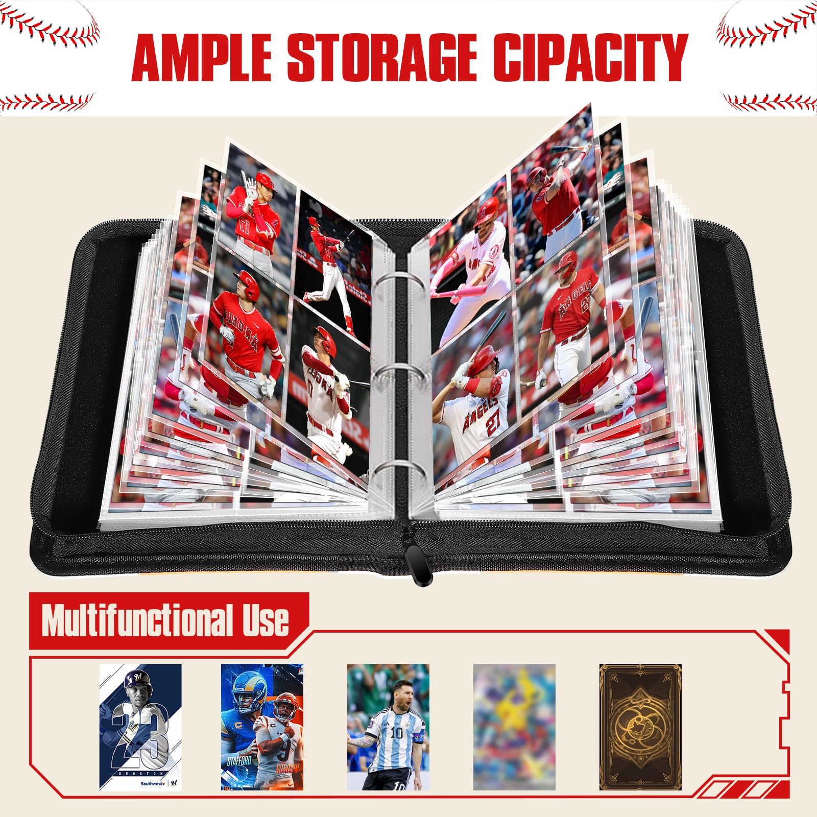 efunny binder holds up to 400 cards with 50 removable sleeves.